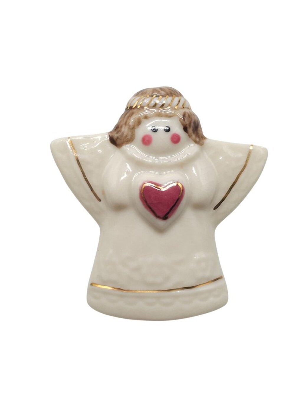 Hand-Painted Ceramic Angel Pin 1996 Hearts & Flowers Pink Heart Brooch 2 Inches